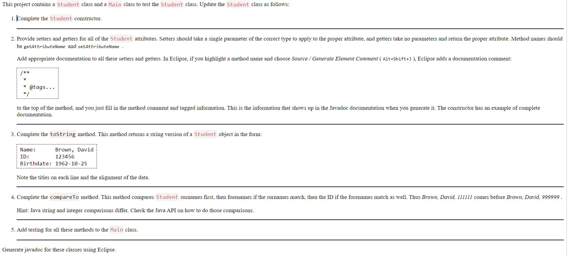  Main.java Student.java This project contains a Student class and a Main