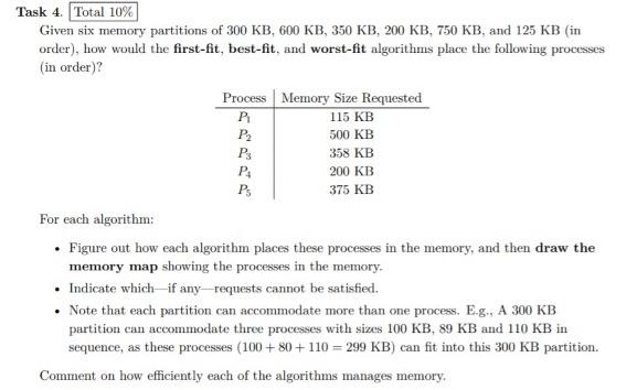  Ps P Task 4. Total 10% Given six memory partitions of