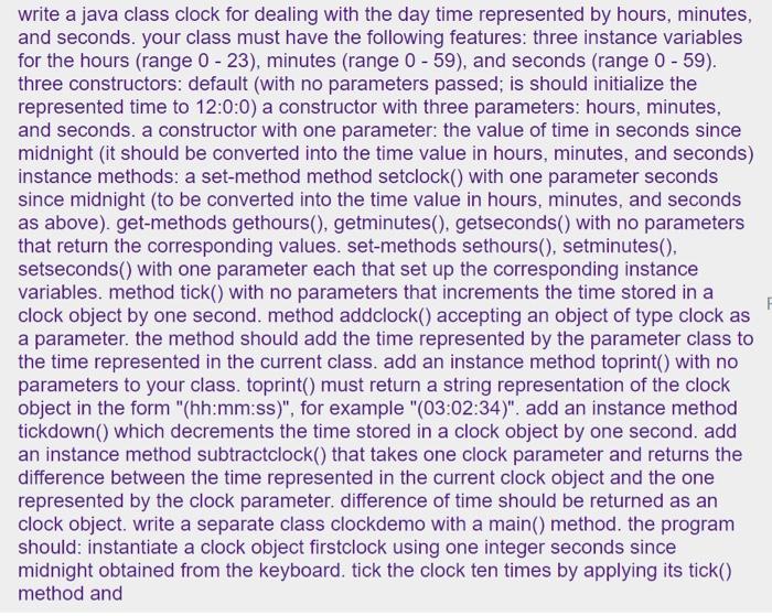  write a java class clock for dealing with the day time