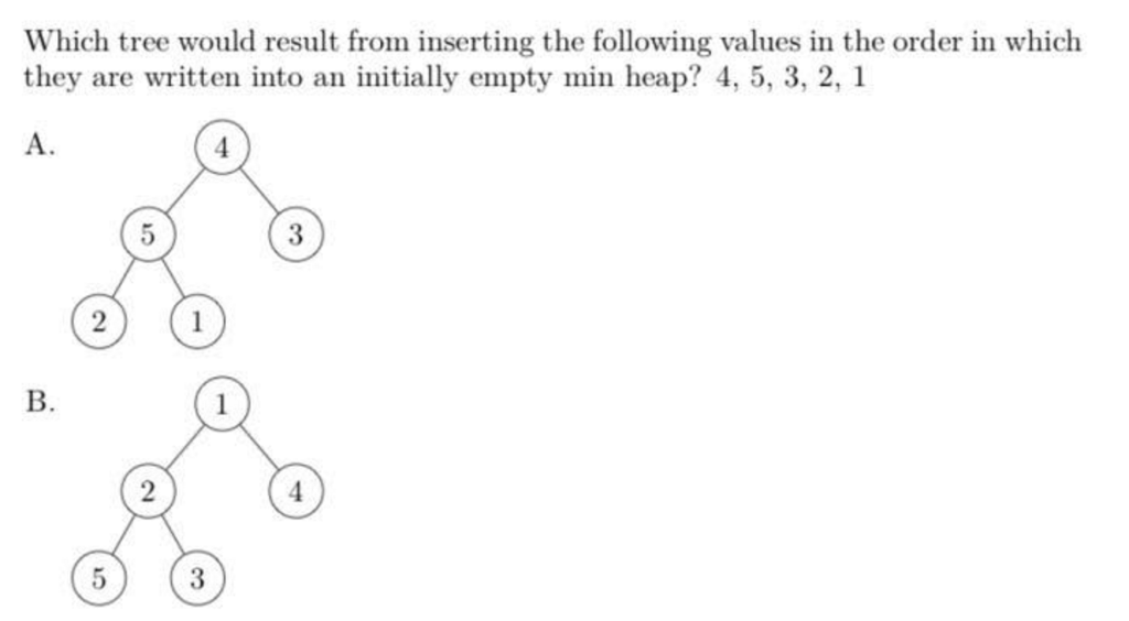  Which tree would result from inserting the following values in the