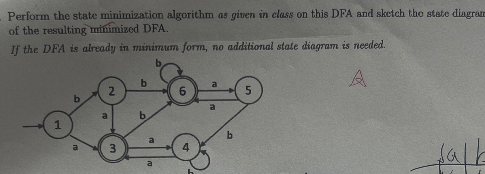  Perform the state minimization algorithm as given in class on this