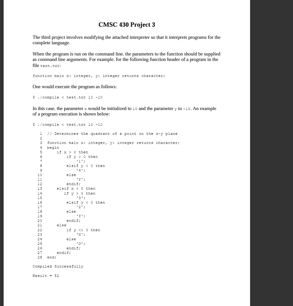  CMSC 430 Project 3 The third project involves modifying the attached