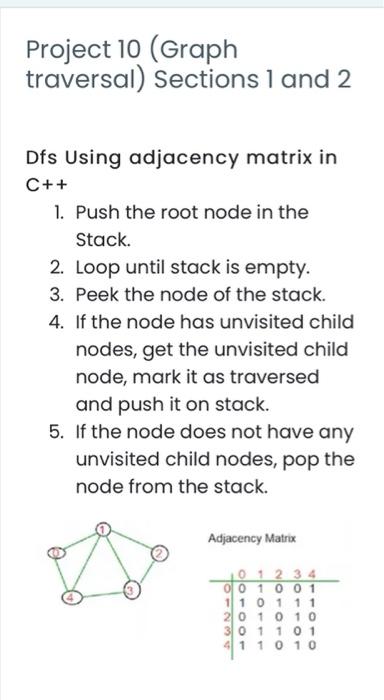  Project 10 (Graph traversal) Sections 1 and 2 Dfs Using adjacency