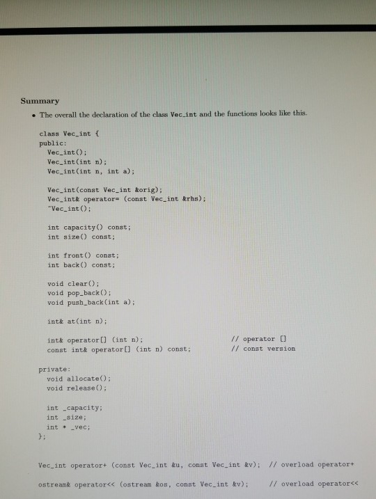 Veclint &orig): Vec intk operator- (const Vec int &rhs); Vec int O;