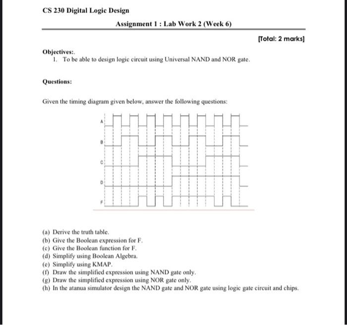 digital logic desgin CS 230 Digital Logic Design Assignment 1: Lab Work