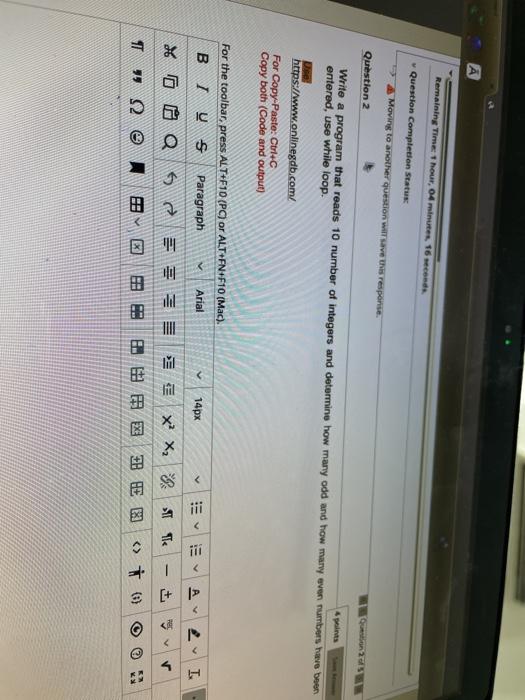 c++ program Remaining Time 1 hour, 04 minutes, 16 seconds Question Completion