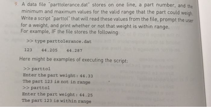  For matlab program A data file "parttolerance.dat" stores on one line,