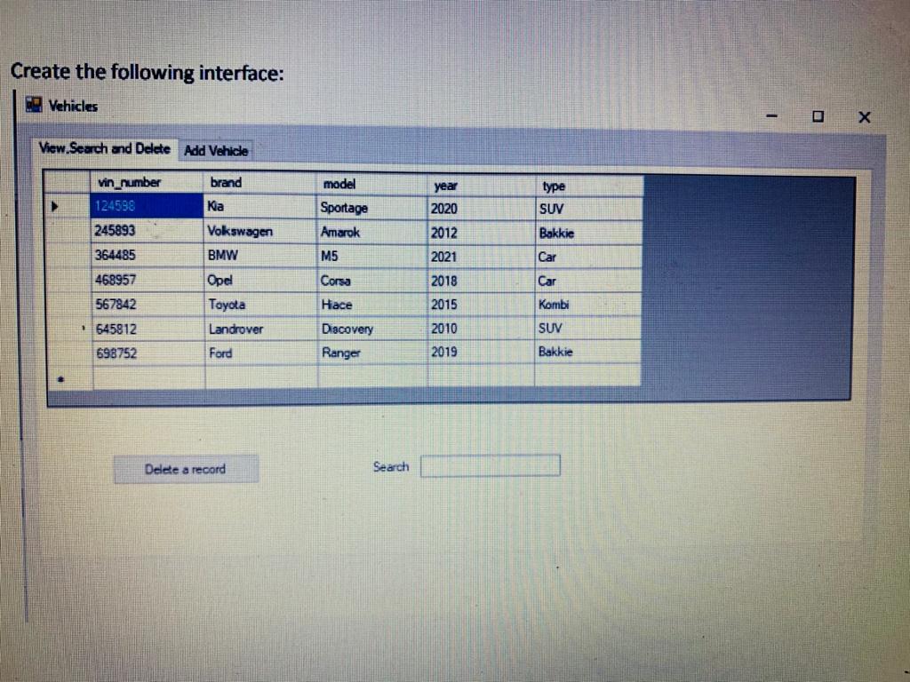 database as shown in second the figure below. brand model year type