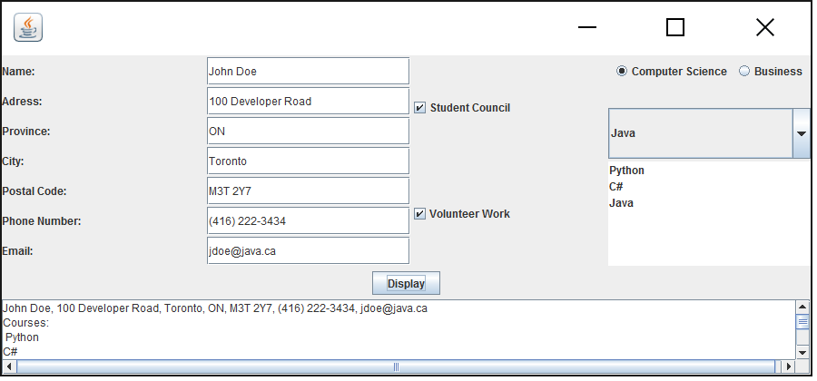 Write a Java application which allows the user to enter student information