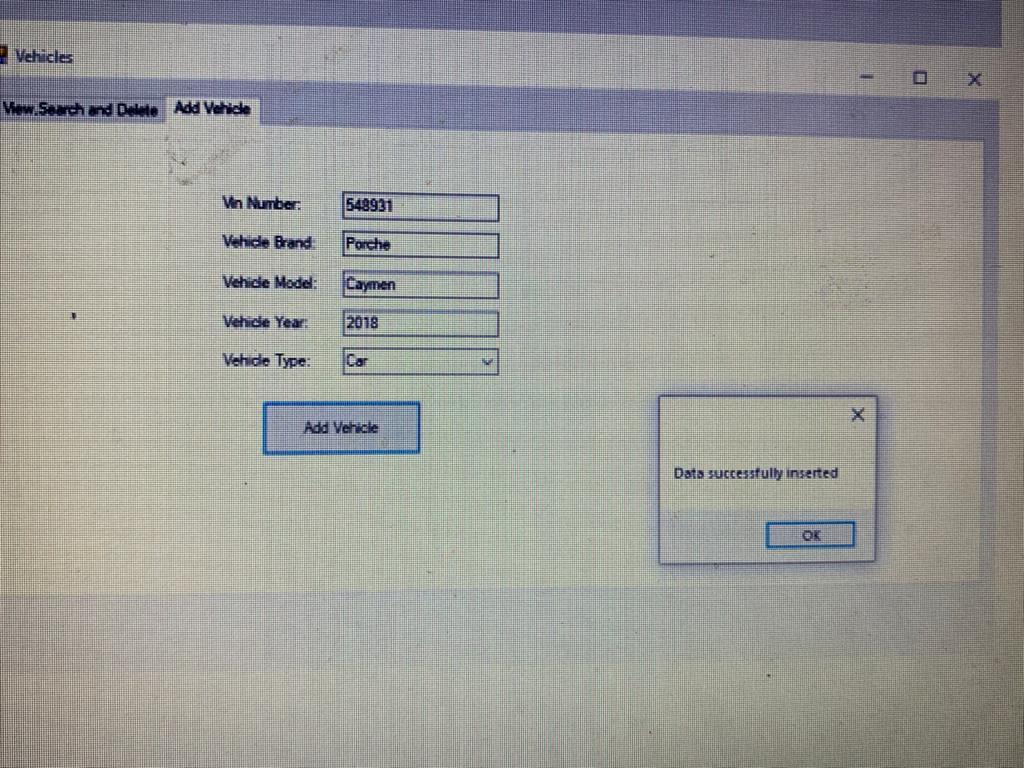 and Delete Add Vehicle Create the following interface: Vehicles View Search and