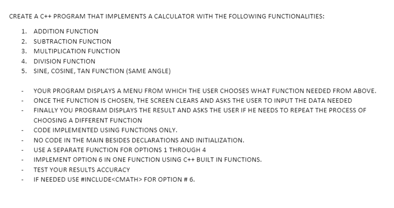  need to implement option 6 in one function usin c++ built