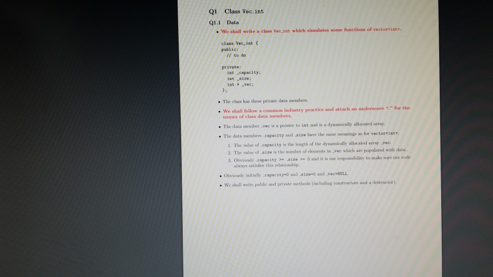  Q1 Class Vec.int Q1.1 Data e We shall write a class