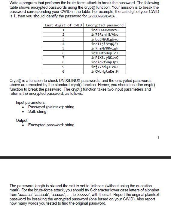  Code in C++ Write a program that performs the brute-force attack