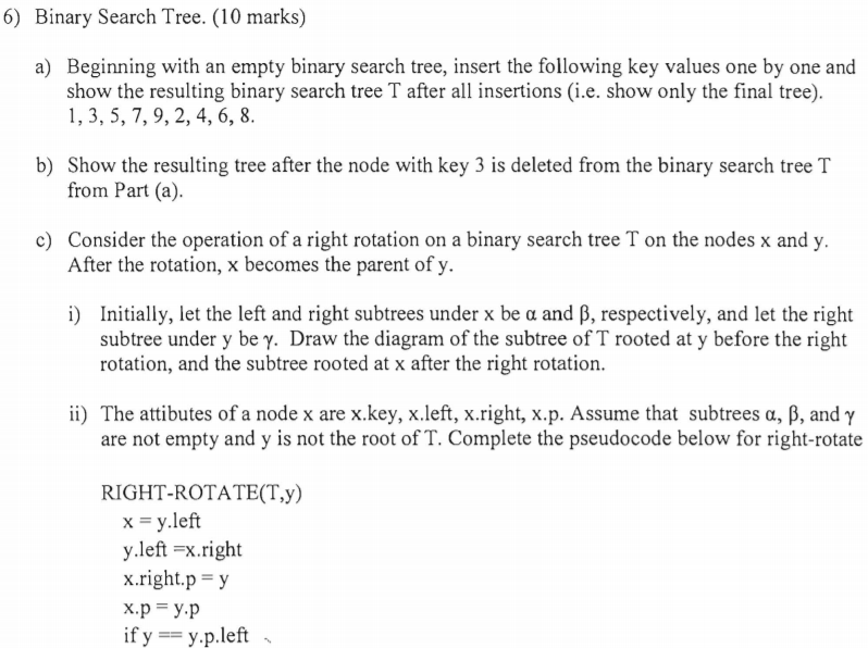  Binary Search Tree. a) Beginning with an empty binary search tree,