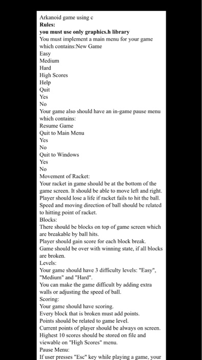  Arkanoid game using c Rules: you must use only graphics.h library