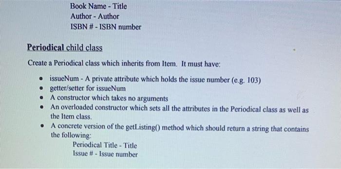 to create three classes and a driver program. The first class, the