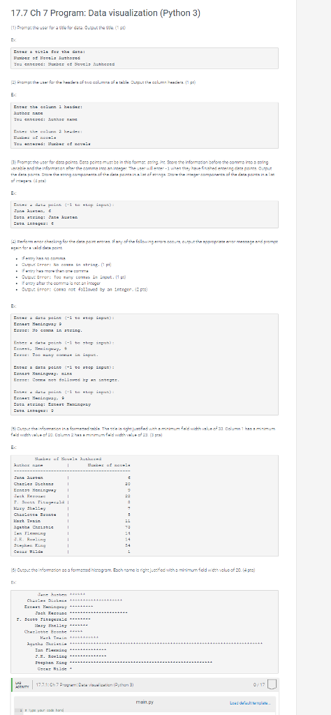  17.7 Ch 7 Program: Data visualization (Python 3) )Promp tha user