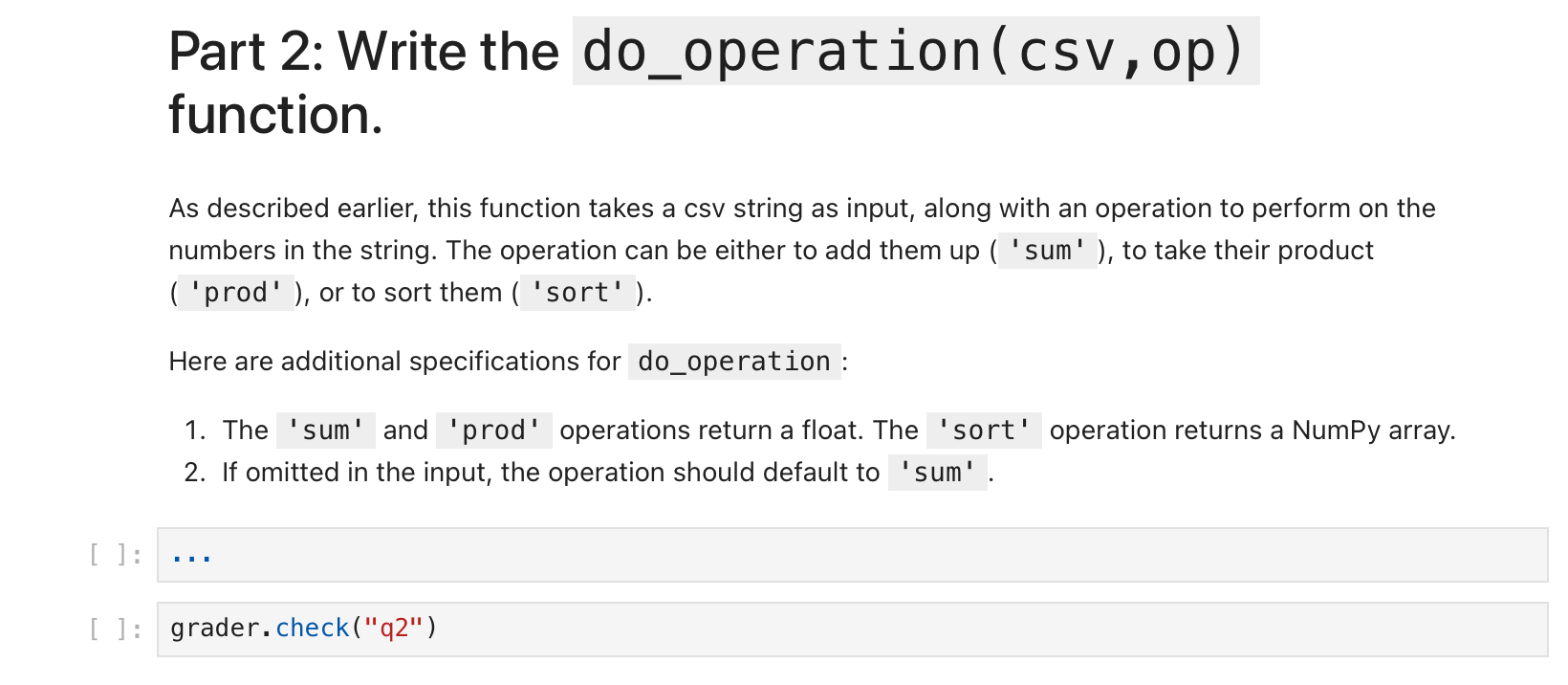  Part 2: Write the do_operation (csv, op) function. As described earlier,