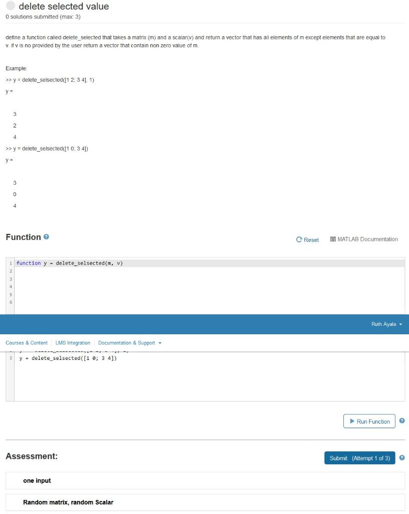  delete selected value O solutions submitted (max: 3) detine a function