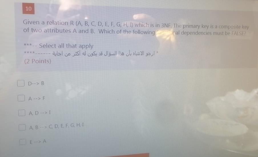  10 Given a relation R (A, B, C, D, E, F,