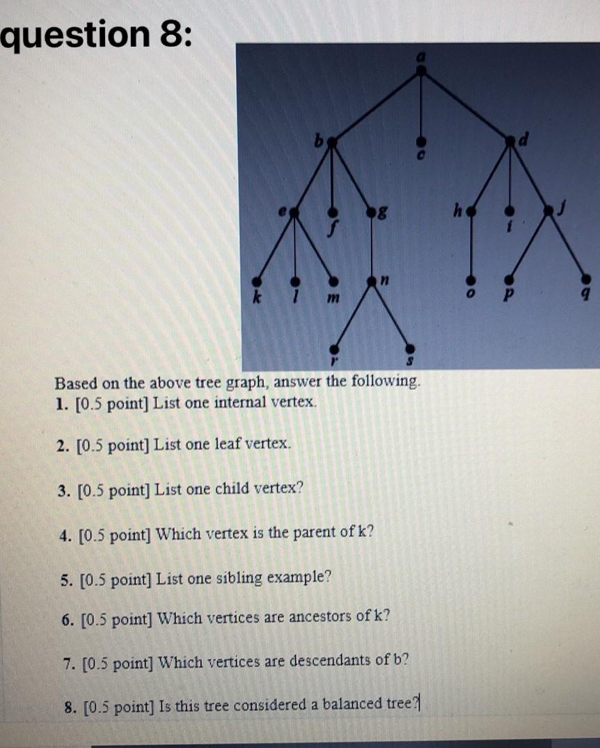  question 8: Based on the above tree graph, answer the following.