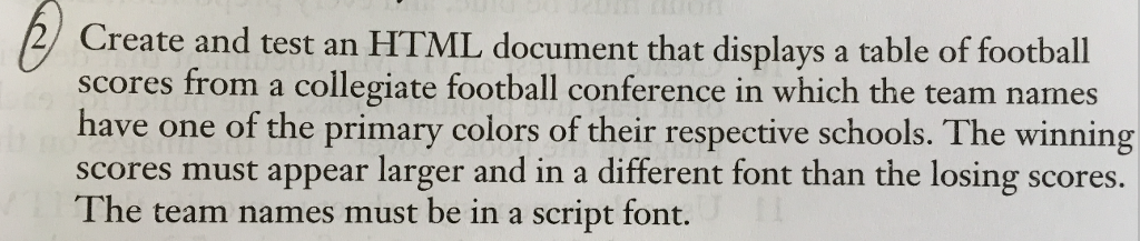  Create and test an HTML document that displays a table of
