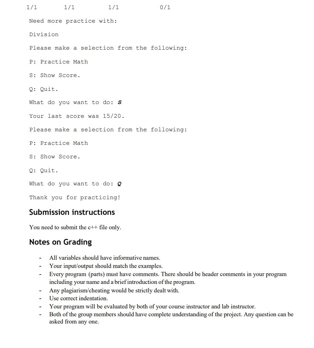 that will allow him to practice his arithmetic skills. Your program should