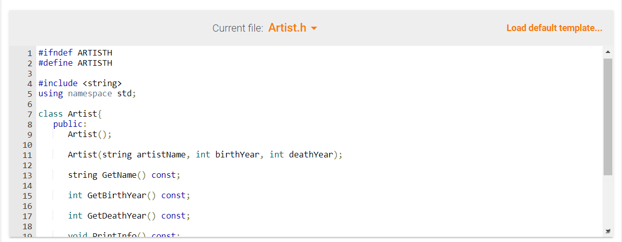 a PrintInfo 0 member function. The default constructor should initialize the artist's