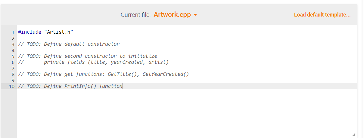 member functions, and a PrintInfo 0 member function. The constructor should by