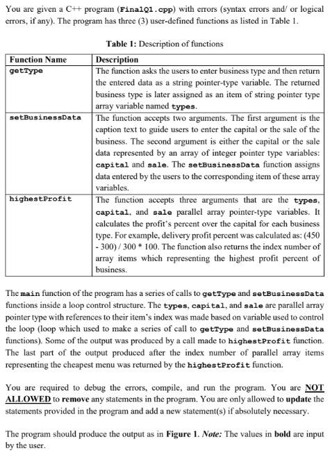  You are given a CH+ program (Final01.cpp) with errors (syntax errors