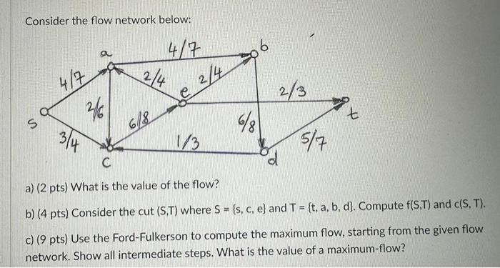  Consider the flow network below: a) (2 pts) What is the