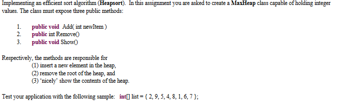 In C# with a blackbox output, Implementing an efficient sort algorithm (Heapsort).