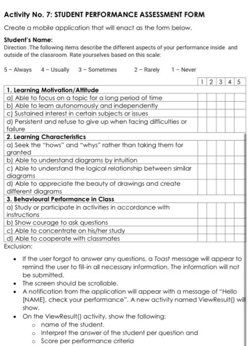 STUDENT EVALUATION WITH FACULTY PERFORMANCE. (ANDROID STUDIO) java code. create a students