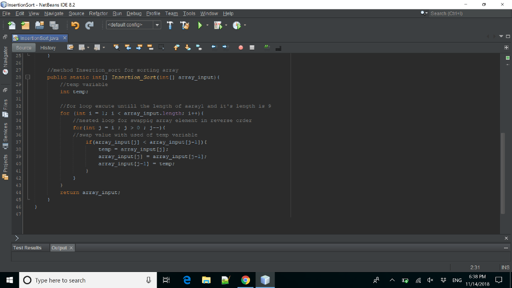 pseudocode of the insertion sort algorithm and assertions between lines of the
