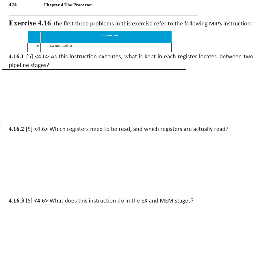  424 Chapter 4 The Processor Exercise 4.16 The first three problems