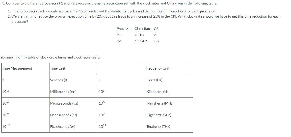  3. Consider two different processors P1 and P2 executing the same