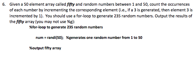 matlab Given a 50 element array called fifty and random numbers between
