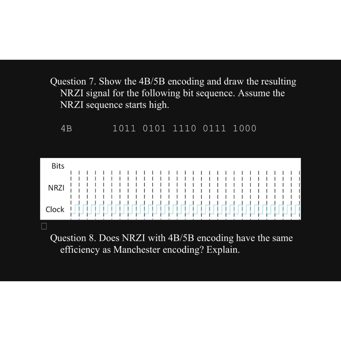  Question 7. Show the 4B/5B encoding and draw the resulting NRZI
