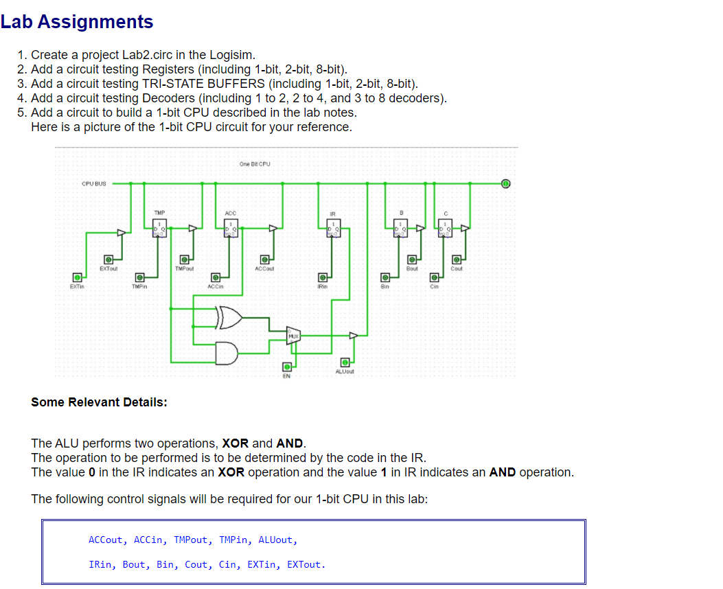 Just answer #8 please. Thanks! Lab Assignments 1. Create a project Lab2.circ