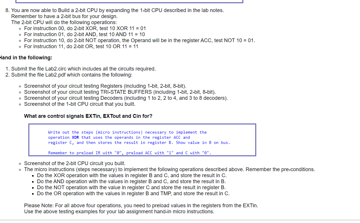8-bit). 3. Add a circuit testing TRI-STATE BUFFERS (including 1-bit, 2-bit, 8-bit).