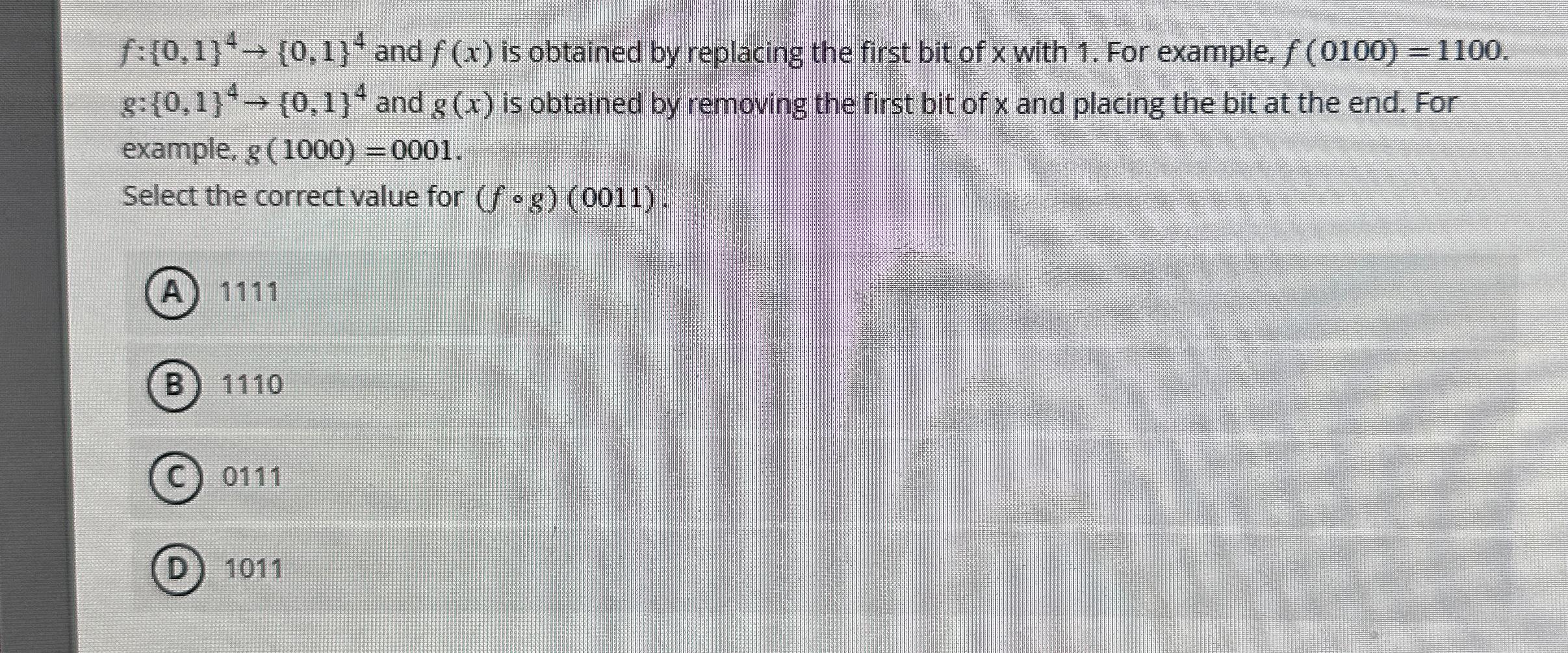  f:{0,1}4{0,1}4 and f(x) is obtained by replacing the first bit of