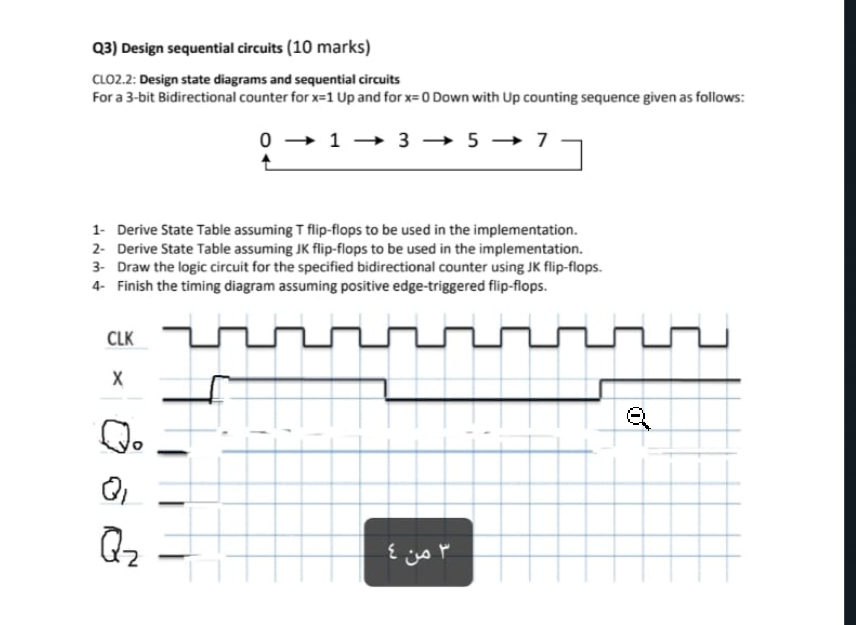 Q3) Design sequential circuits ( 10 marks) CLO2.2: Design state diagrams