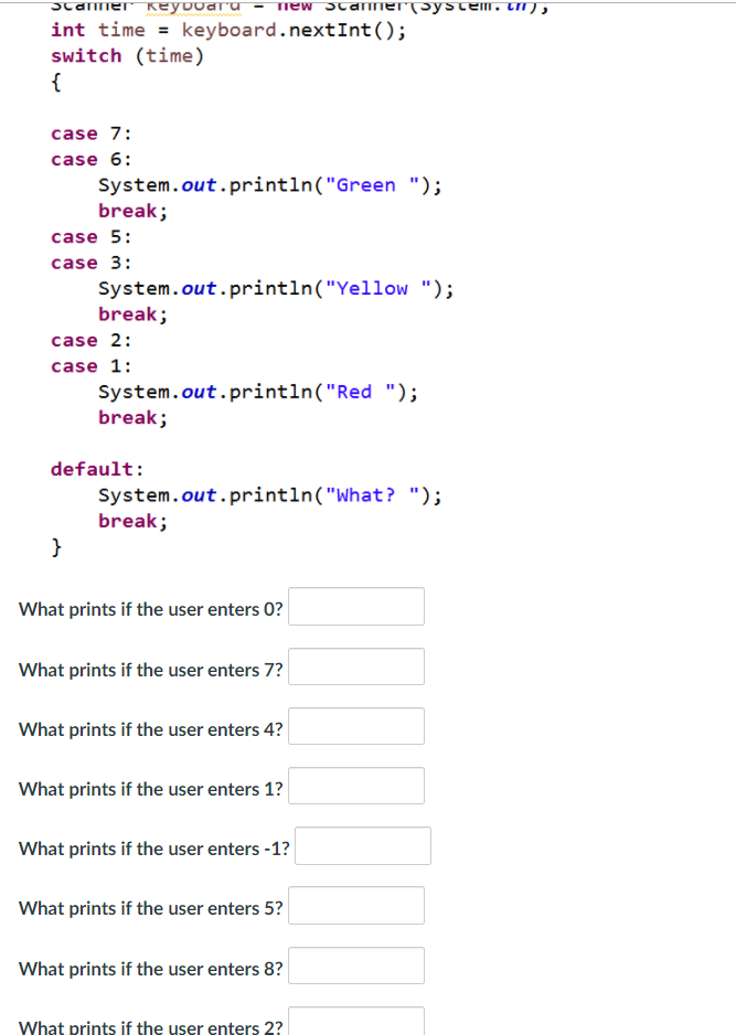 break; } What prints if the user enters 0? What prints if