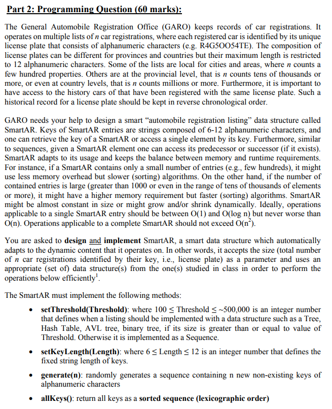 Part 2: Programming Question (60 marks The General Automobile Registration Office