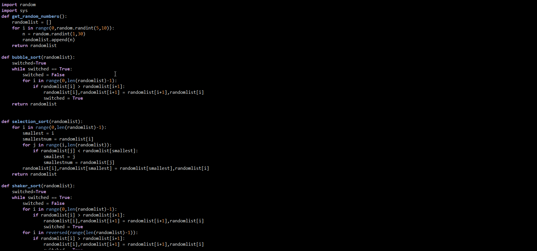 compares and the number of swaps. Test on data ranging from size