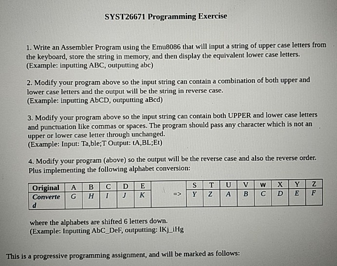 This is a Progressive programming.It is to be Done on. Emu8086.Please