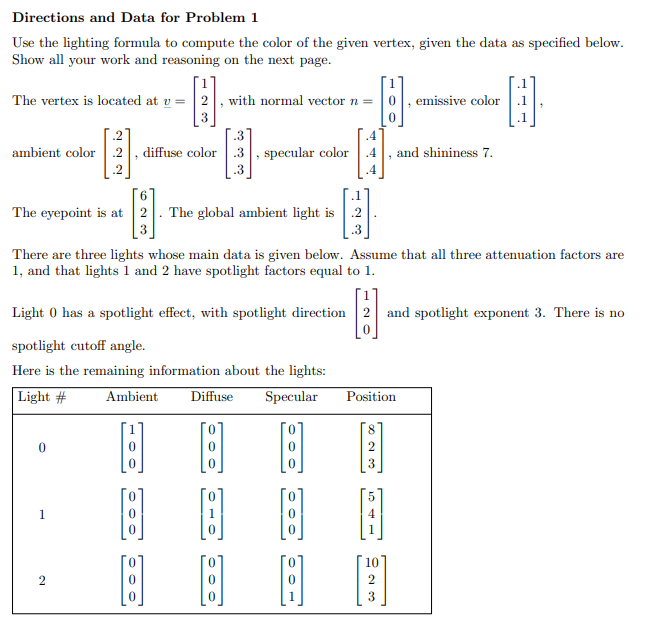 Directions and Data for Problem 1 Use the lighting formula to