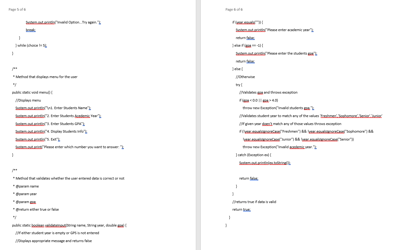 The students name is a string 2. Their academic year a string