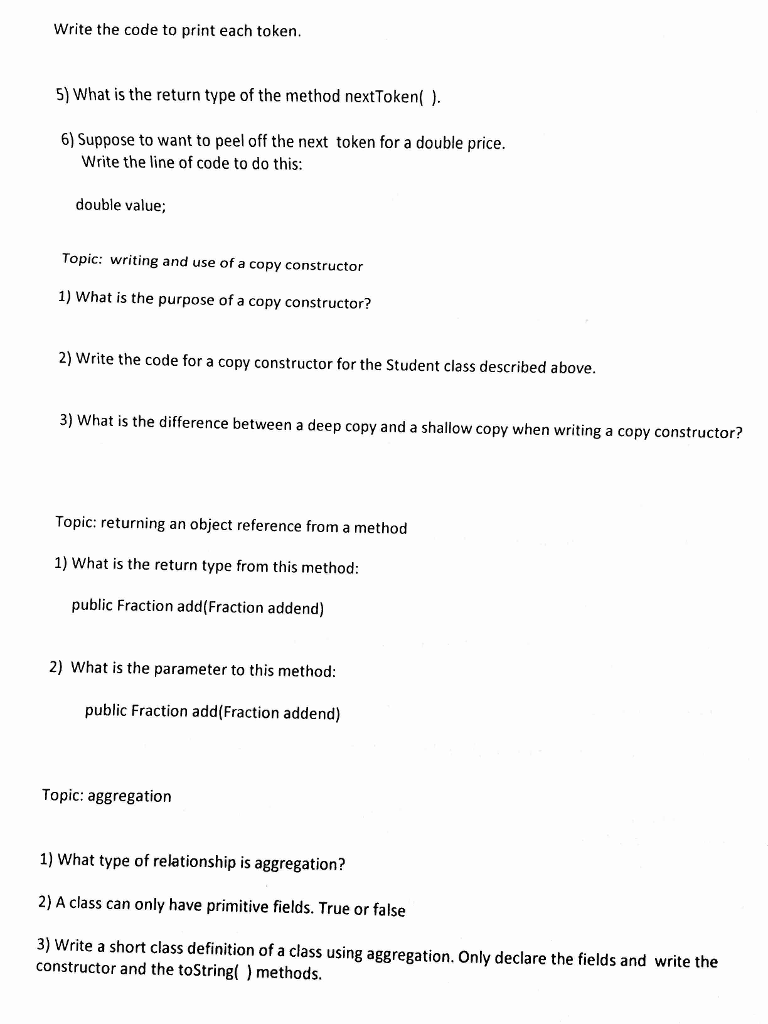 Answer the following JAVA programming questions except number 2 (the student class