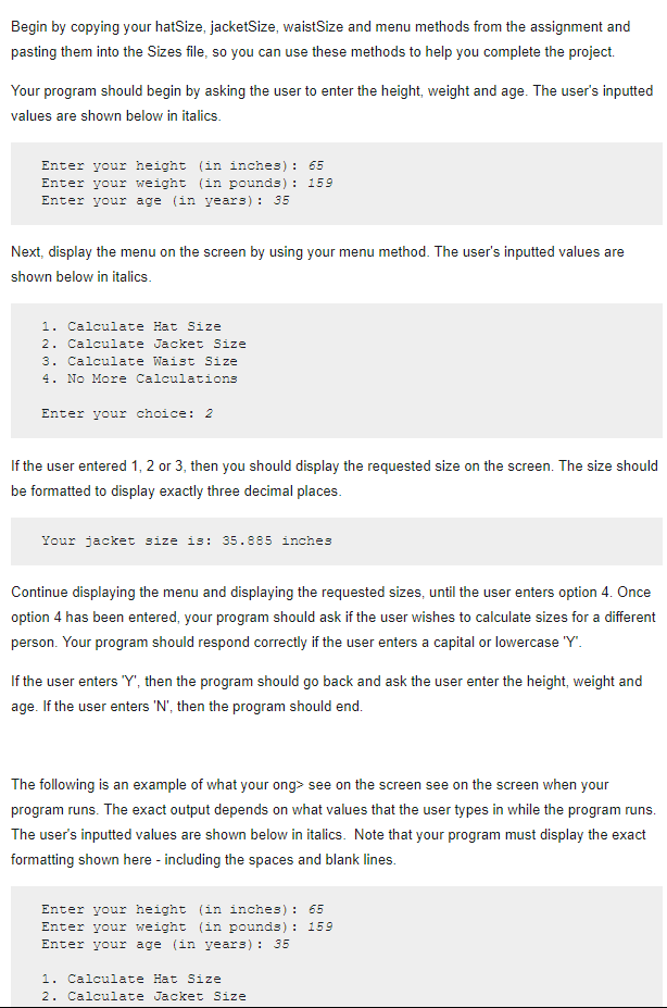 program code in text import java.util.*; public class Sizes { public static